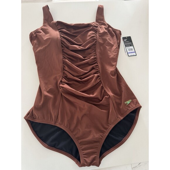 Speedo Women's Swimsuit One Piece Endurance+ Shirred Tank Moderate Cut brown 18 - Picture 4 of 16